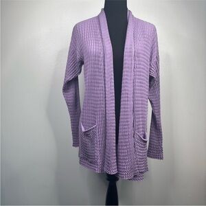 Lafayette 148 New York Purple Textured Crinkled Open Cardigan Sweater Womens Med